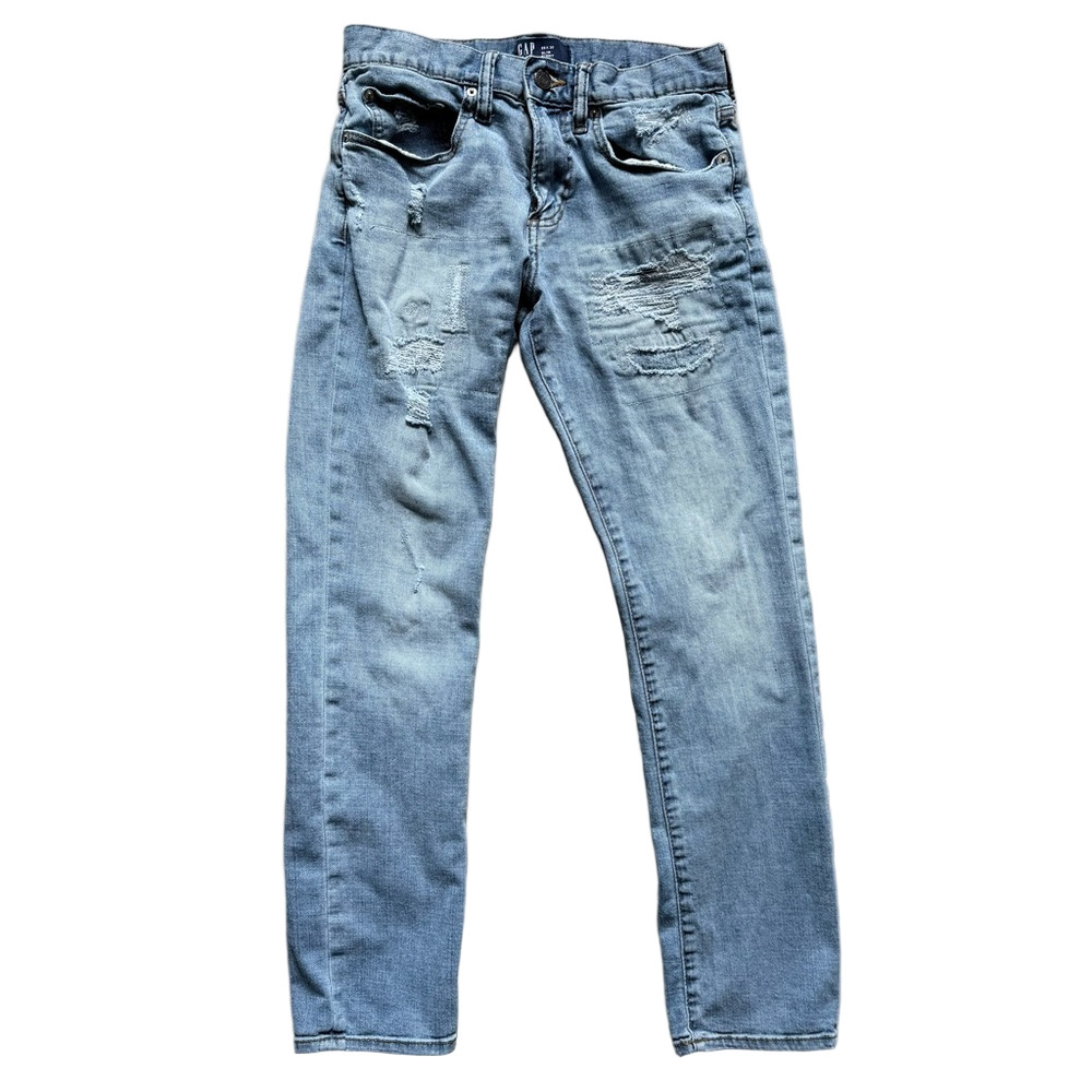 GAP Blue Slim Fit Distressed Jeans with Faded Wash 29 30